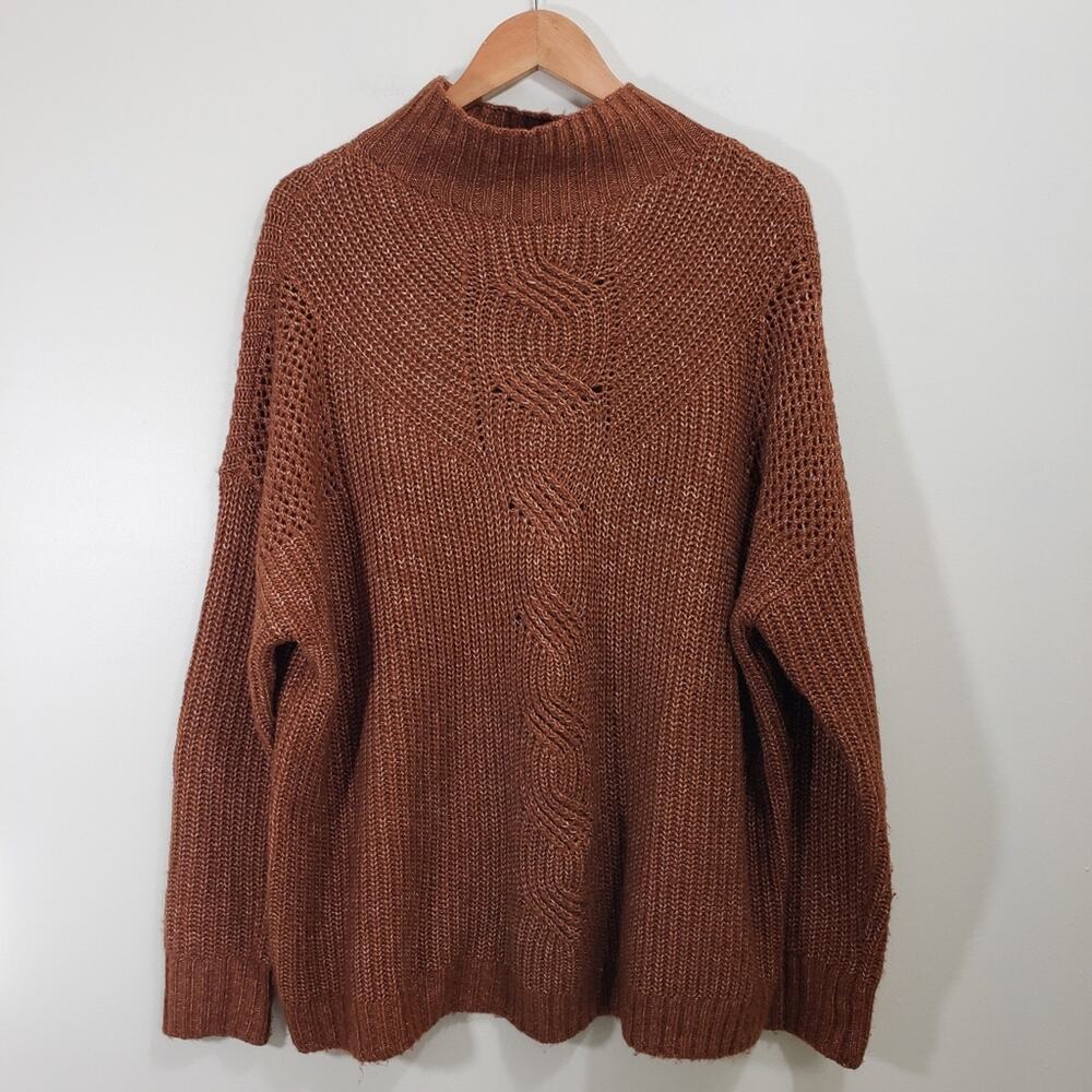 Maurices oversized‎ open knit long sleeve mock turtleneck sweater woman's size L